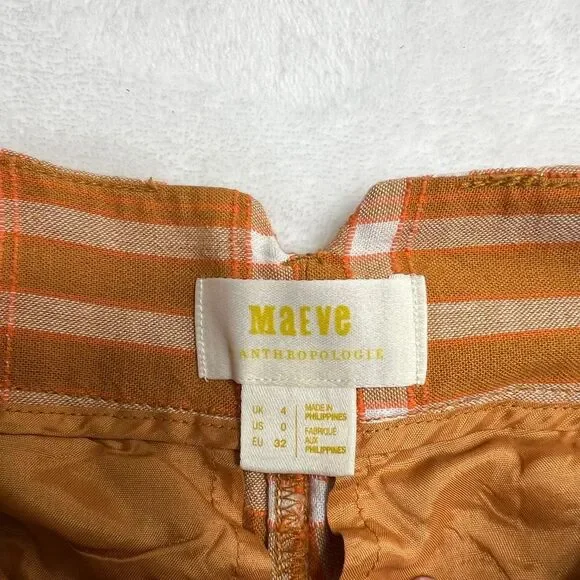 Maeve Anthropologie Orange Black Plaid White Leg Pants 0 Women